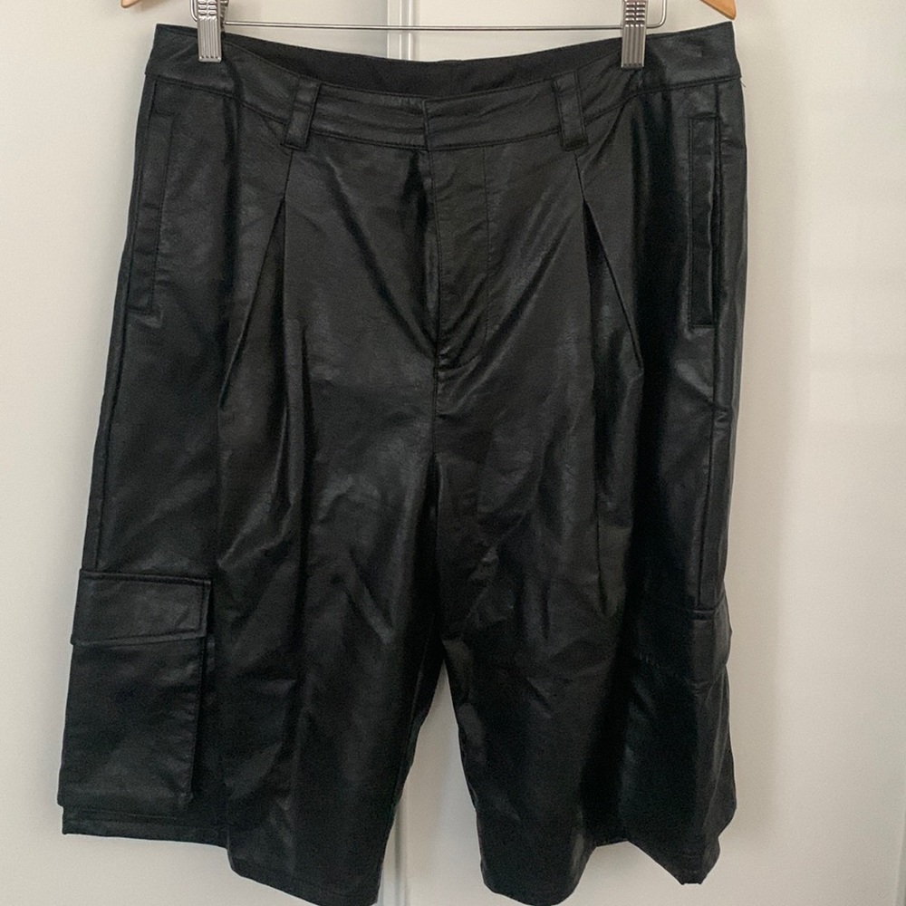Faux Leather Cargo Shorts